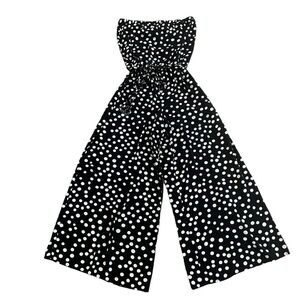 Prelude strapless polka dot wide leg jumper romper with tie waist lightweight